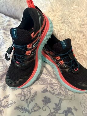 Asics Women's Black Athletic Trail Shoes with Coral and Light Blue Accents